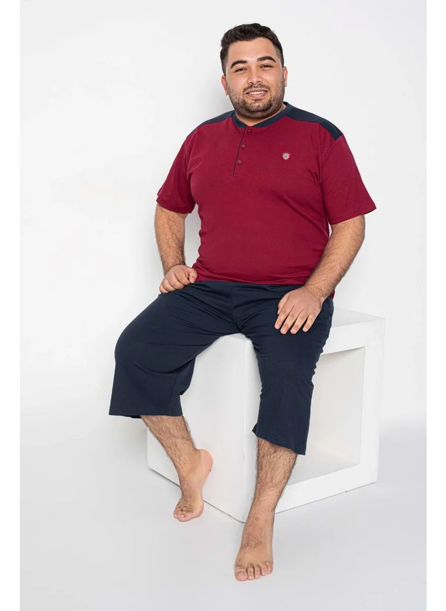 Bie'S Men's Plus Size 3 Button Cotton Short Sleeve Pocket Capri Bermuda Pajama Set