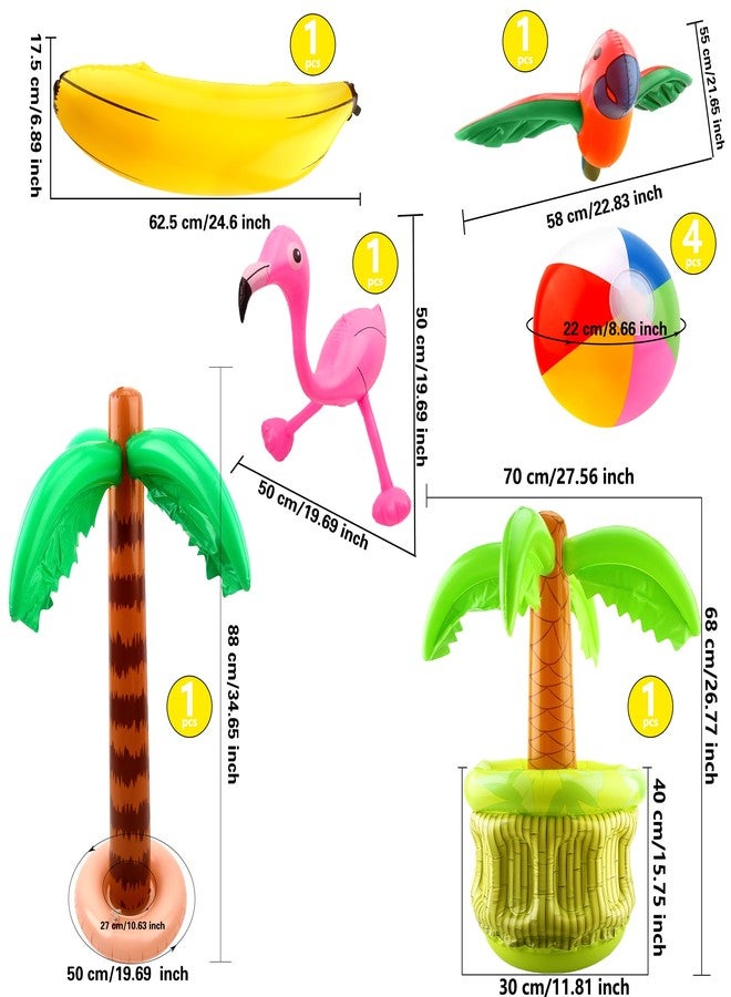 Feradny 9 Pack Inflatable Palm Tree Blow Up Palm Tree Cooler Inflatable Flamingo Parrot Banana Beach Ball Pool Toys for Hawaiian Tropical Themed Luau Party Decorations - Image 2