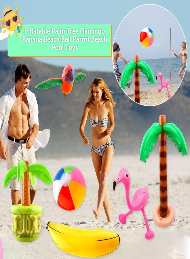 Feradny 9 Pack Inflatable Palm Tree Blow Up Palm Tree Cooler Inflatable Flamingo Parrot Banana Beach Ball Pool Toys for Hawaiian Tropical Themed Luau Party Decorations - Image 3