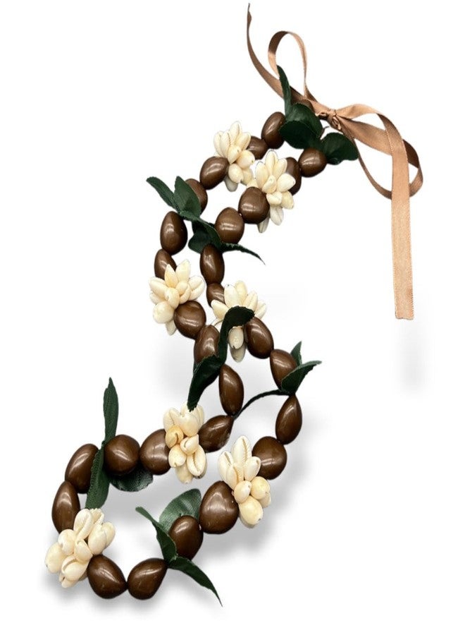 Eitonbu Hawaiian Dark Brown Kukui Nut 32" Lei Necklace Graduation Luau Hula (Brown Upgraded Version) - Image 1