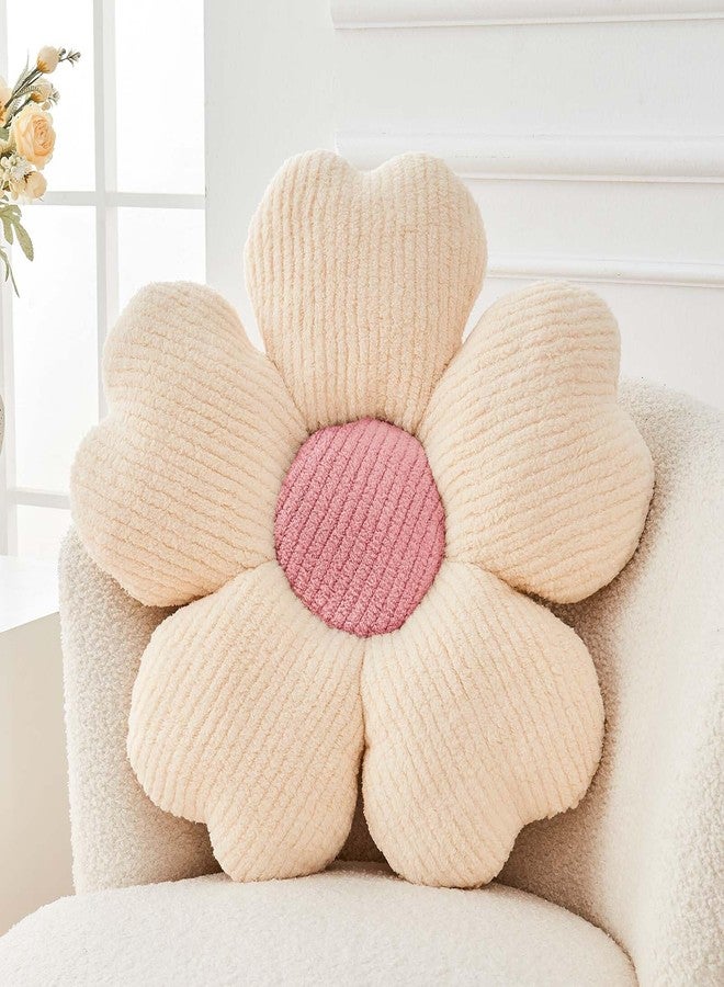 Kcvvcr Flower Throw Pillow, Cute Flower Shaped Pillow Decorative Throw Pillow for Bed Couch, Soft Daisy Pillows Floor Seating Cushion Cushions (14.9 Inch Ivory+Pink) - Image 1