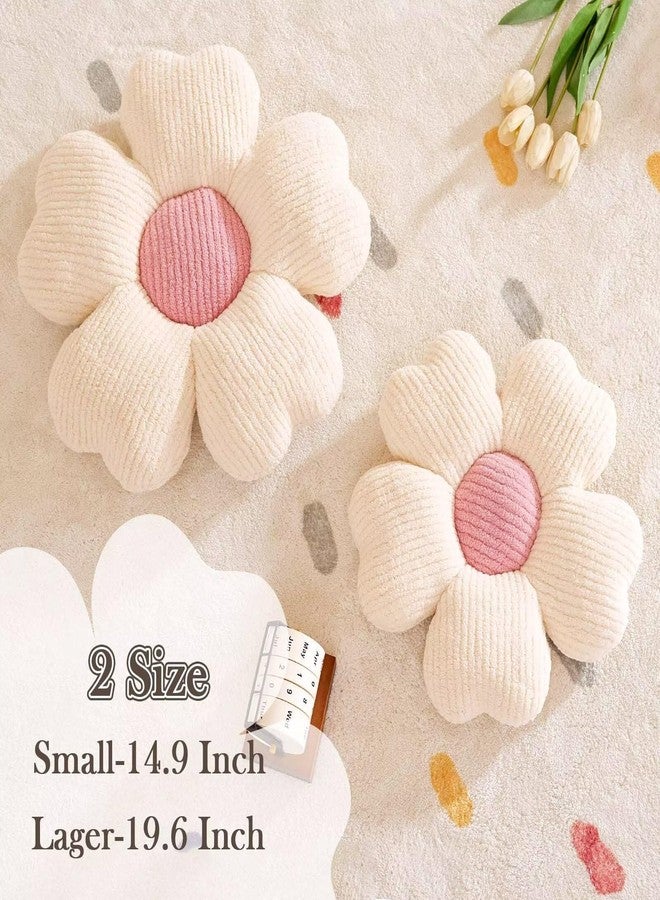 Kcvvcr Flower Throw Pillow, Cute Flower Shaped Pillow Decorative Throw Pillow for Bed Couch, Soft Daisy Pillows Floor Seating Cushion Cushions (14.9 Inch Ivory+Pink) - Image 2