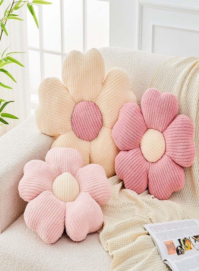 Kcvvcr Flower Throw Pillow, Cute Flower Shaped Pillow Decorative Throw Pillow for Bed Couch, Soft Daisy Pillows Floor Seating Cushion Cushions (14.9 Inch Ivory+Pink) - Image 3