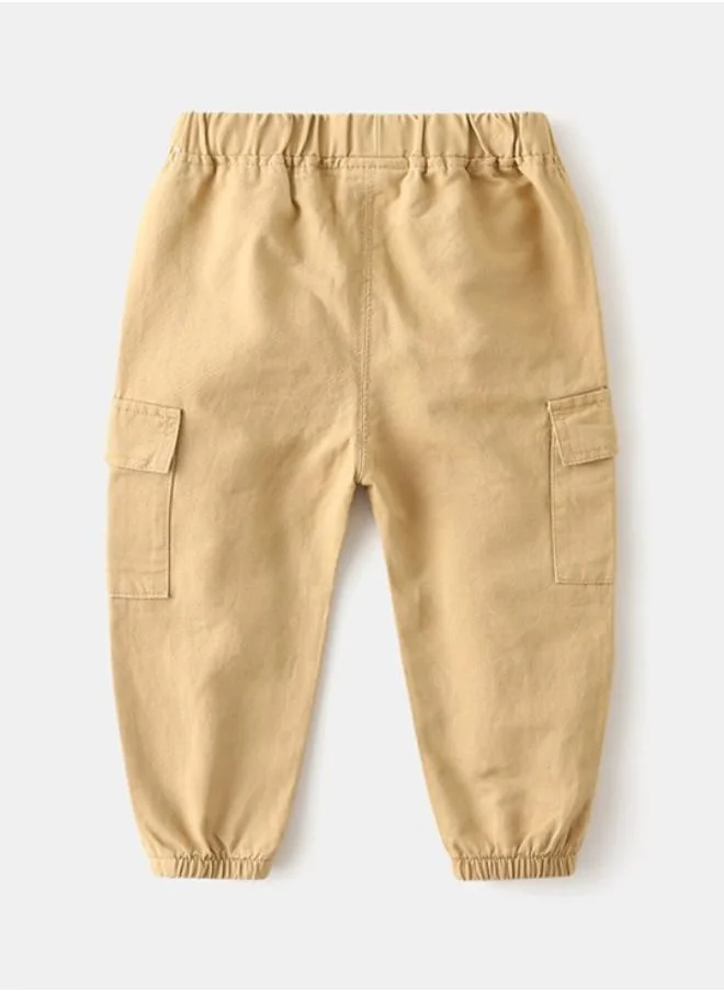 YUNIQEE Beige Regular Fit Mid Rise Solid Jogger Trouser