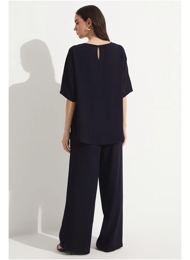 جون June Viscose Blouse & Trouser Set Navy