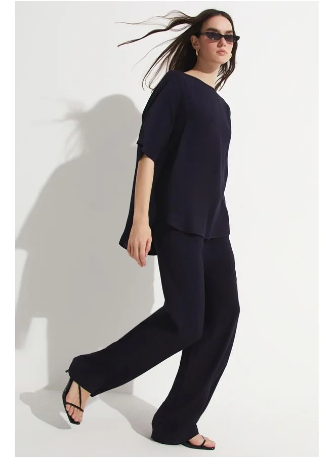 جون June Viscose Blouse & Trouser Set Navy