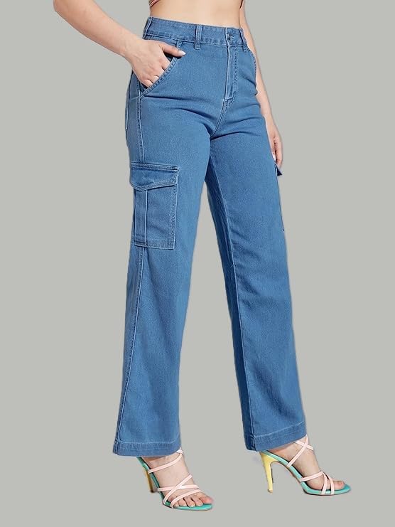 ADBUCKS Cargo Style Jeans Pant for Women Plus Size (26 to 42) in 6 Colors Available || Wide Leg Jeans Women || Stone - Image 2