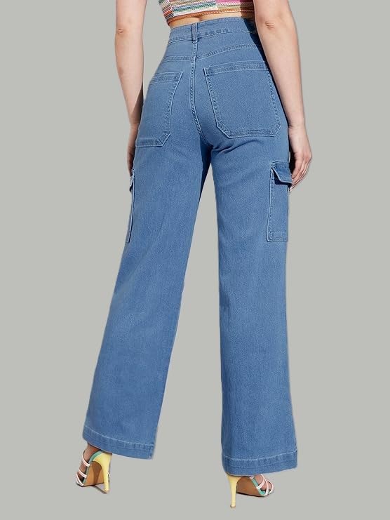ADBUCKS Cargo Style Jeans Pant for Women Plus Size (26 to 42) in 6 Colors Available || Wide Leg Jeans Women || Stone - Image 3