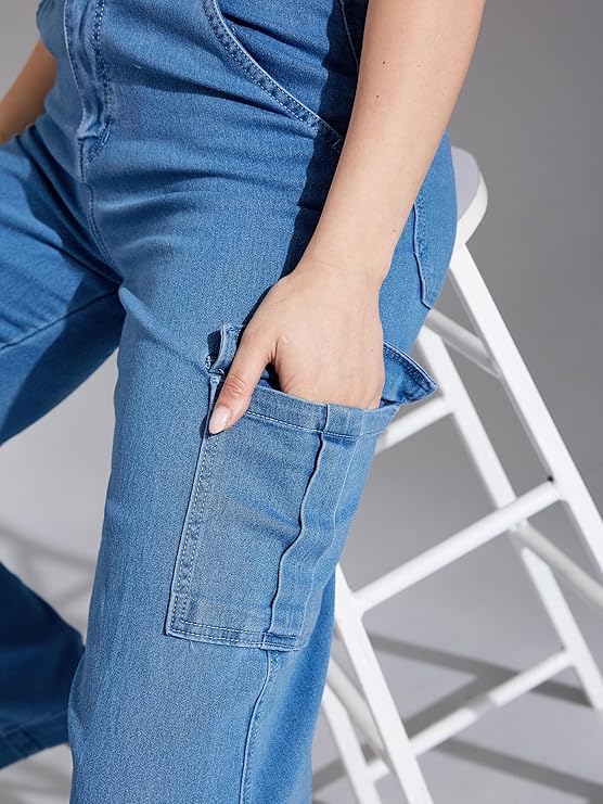 ADBUCKS Cargo Style Jeans Pant for Women Plus Size (26 to 42) in 6 Colors Available || Wide Leg Jeans Women || Stone - Image 4