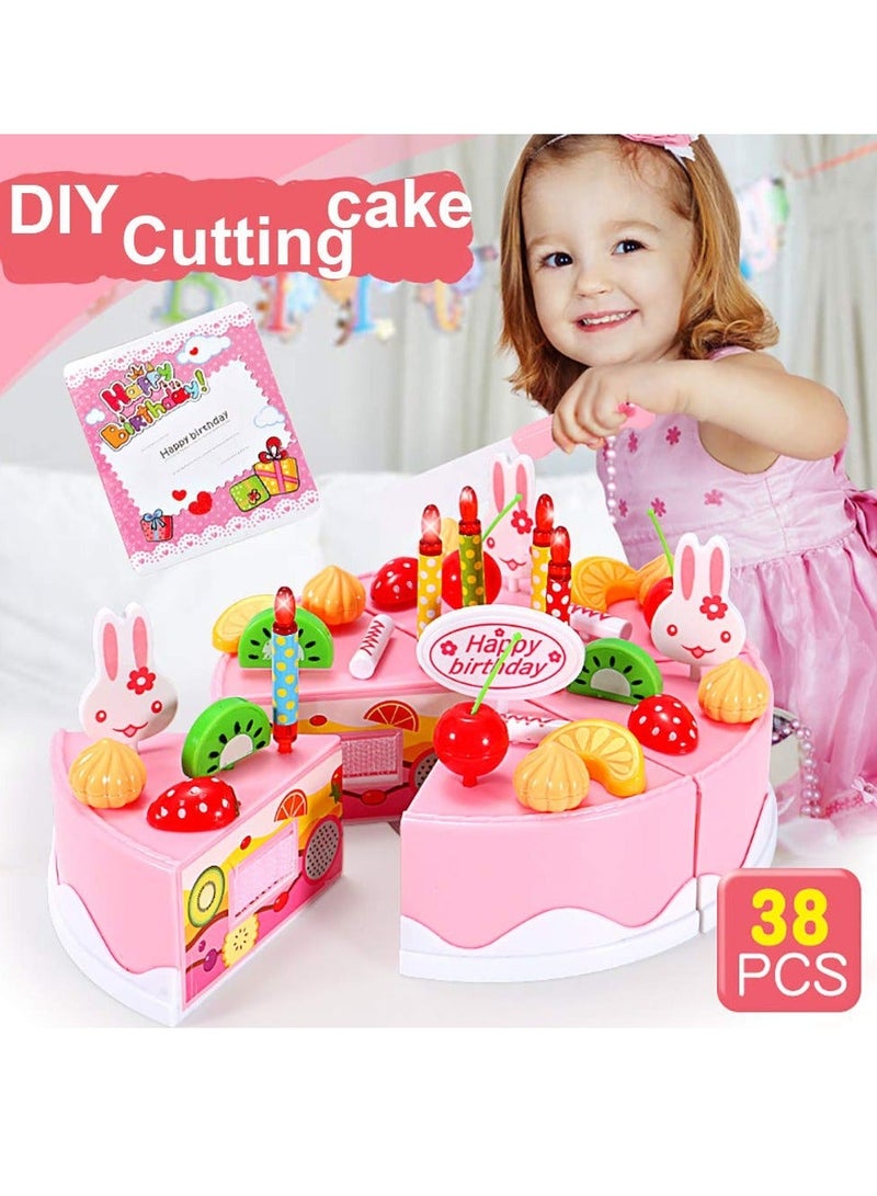 NIBEMINENT SYOSI A Set of 38pcs Birthday Cake Cutting Toys Learning Kitchen for Girls and Boys with Candles Plates Forks Party Playset Pretend Food Sets Kids - Image 5