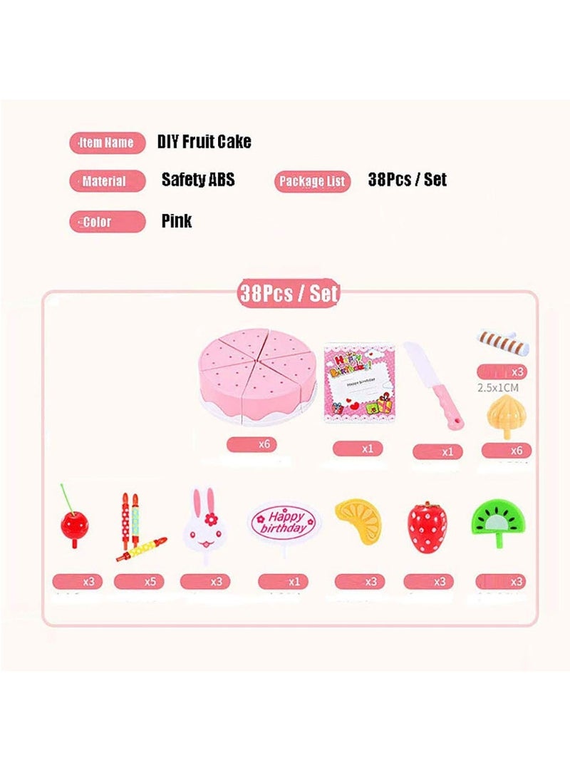 NIBEMINENT SYOSI A Set of 38pcs Birthday Cake Cutting Toys Learning Kitchen for Girls and Boys with Candles Plates Forks Party Playset Pretend Food Sets Kids - Image 4