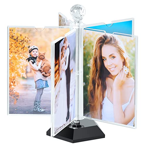 ZEEYUAN Rotating Acrylic Photo Frame DIY Multiple Picture Frame 5 Double SidesInsert 10 Pcs of 4x6 Inch Photos360 Rotation Windmill Picture Frame Desktop Photo Display