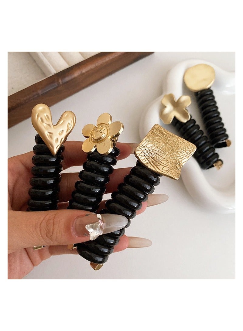 KASTWAVE 5 Pcs Braided Telephone Wire Hair Bands, Spiral Hair Ties No Crease Ponytail Holders, Stylish Phone Cord Hair Ties, DIY Ponytail Styl, Elastic Hair Ties for Women Girls, Black - Image 2