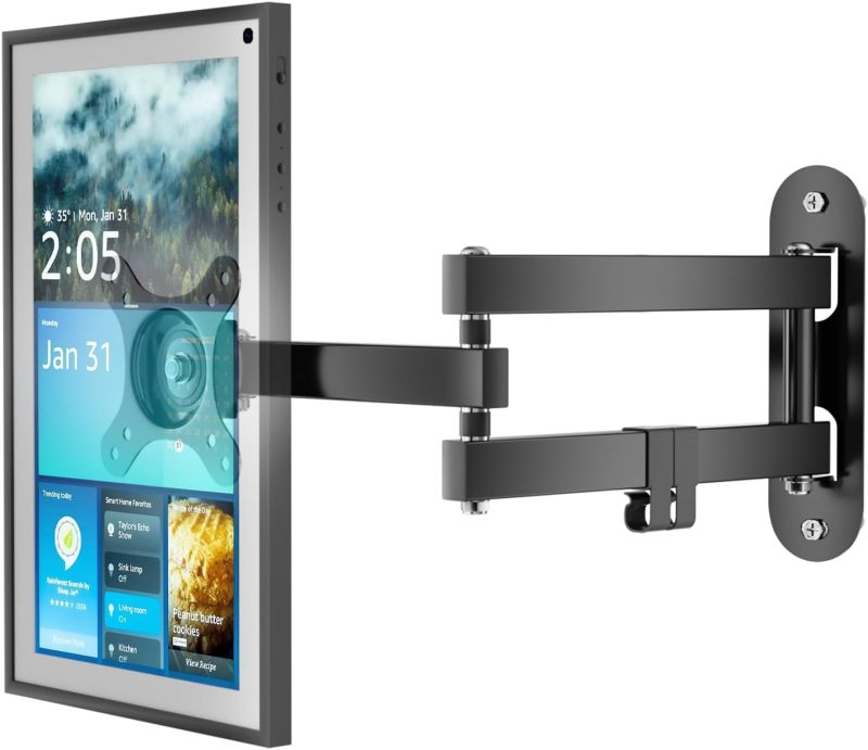 مثول جداري لـ Echo Show: قاعدة قابلة للدوران 360 درجة والانحناء والتحويل - متوافقة عالميًا مع شاشات الذكية من 10 إلى 27 بوصة - حامل مستقر يوفر مساحة للمطبخ والغرفة المعيشية والمكتب المنزلي - Image 2