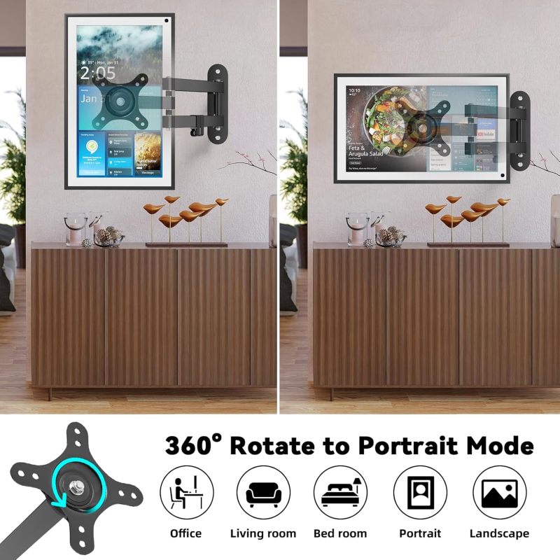 مثول جداري لـ Echo Show: قاعدة قابلة للدوران 360 درجة والانحناء والتحويل - متوافقة عالميًا مع شاشات الذكية من 10 إلى 27 بوصة - حامل مستقر يوفر مساحة للمطبخ والغرفة المعيشية والمكتب المنزلي - Image 5