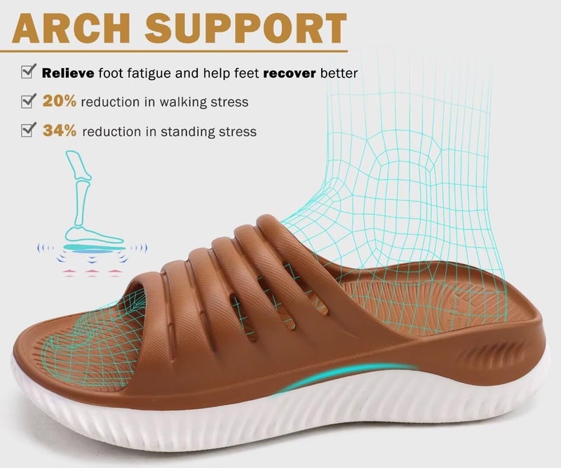 KuaiLu Womens Recovery Sandals Comfortable Plantar Fasciitis Arch Support Ladies Orthopedic Slip On Running Sport Walking Slides Thick Athletic Cushion Slippers Summer Outdoor Sliders Khaki Size 8 - Image 3