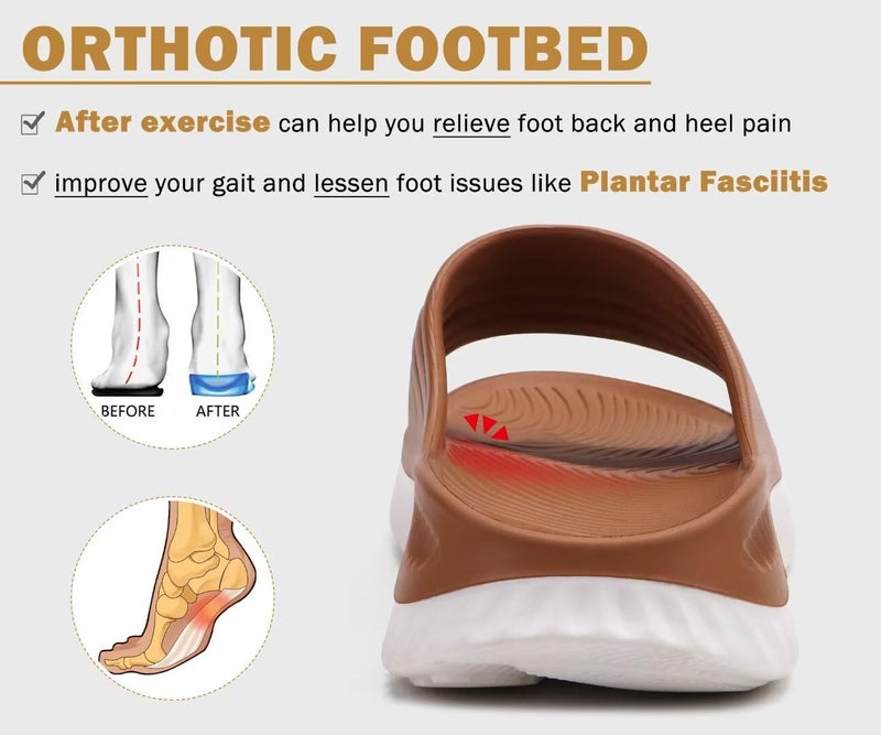 KuaiLu Womens Recovery Sandals Comfortable Plantar Fasciitis Arch Support Ladies Orthopedic Slip On Running Sport Walking Slides Thick Athletic Cushion Slippers Summer Outdoor Sliders Khaki Size 8 - Image 4