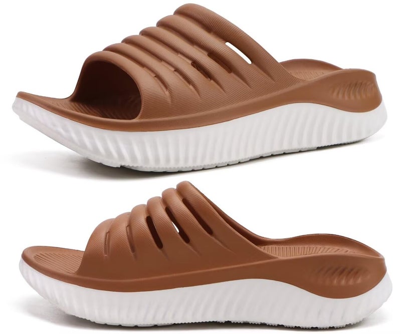 KuaiLu Womens Recovery Sandals Comfortable Plantar Fasciitis Arch Support Ladies Orthopedic Slip On Running Sport Walking Slides Thick Athletic Cushion Slippers Summer Outdoor Sliders Khaki Size 8 - Image 1