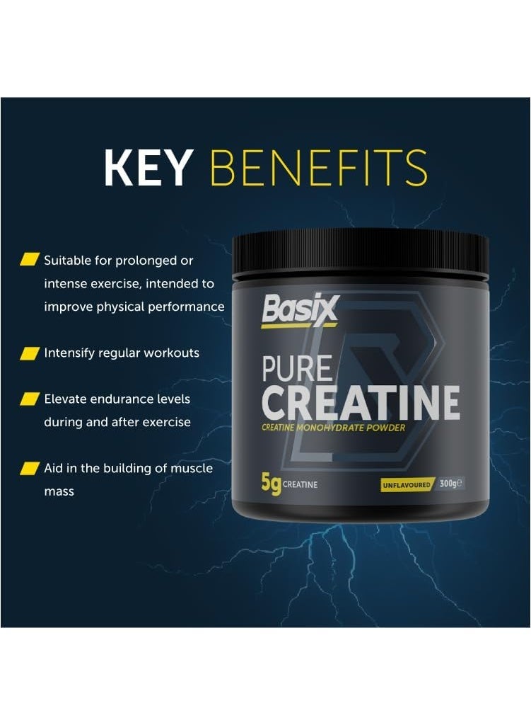 Basix Pure Creatine Monohydrate Powder Unflavored 300g – 5g Creatine per Serving for Strength & Performance - Image 4