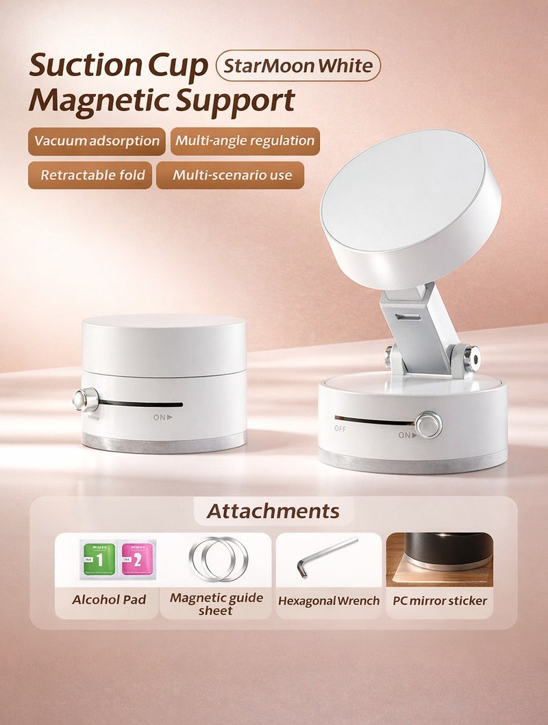Magnetic Phone Holder with 360° Rotation, Vacuum Suction Cup & Twist Lock, Foldable Mount for Car Dashboard, Windshield and Smooth Surfaces, White - Image 2