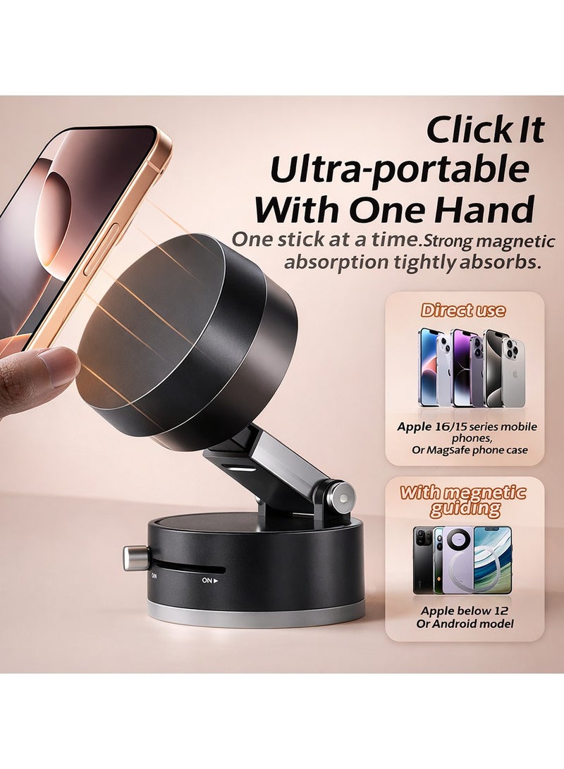 Magnetic Phone Holder with 360° Rotation, Vacuum Suction Cup & Twist Lock, Foldable Mount for Car Dashboard, Windshield and Smooth Surfaces, White - Image 4