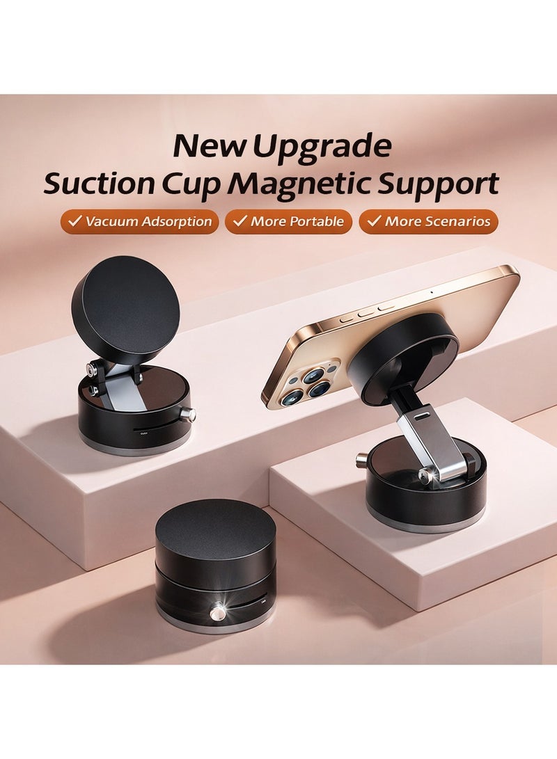 Magnetic Phone Holder with 360° Rotation, Vacuum Suction Cup & Twist Lock, Foldable Mount for Car Dashboard, Windshield and Smooth Surfaces, White - Image 5