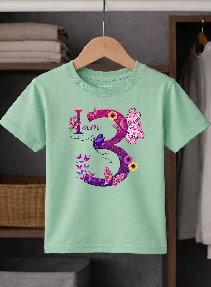 Funkaar Funkaar Birthday Girl, 3rd Year Butterfly Birthday Graphic Print T-Shirt