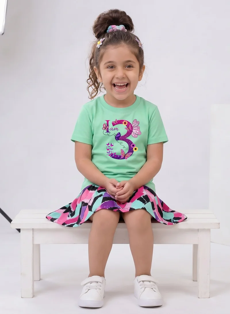 Funkaar Funkaar Birthday Girl, 3rd Year Butterfly Birthday Graphic Print T-Shirt
