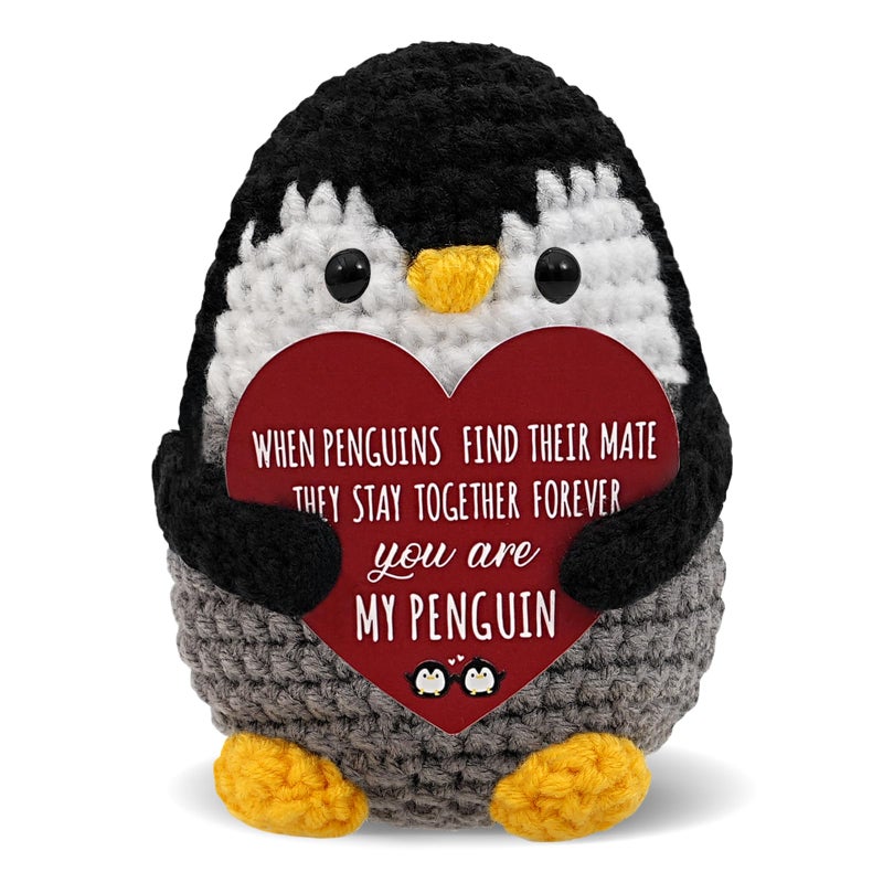 Wiz BBQT Valentines Day Gifts for Him Her Husband Wife,Emotional Support Crochet Penguin Plush,Positive Crochet Animals Penguin Stuffed Animal,Anniversary Birthday I Love You Gifts for Boyfriend Girlfriend Men - Image 1