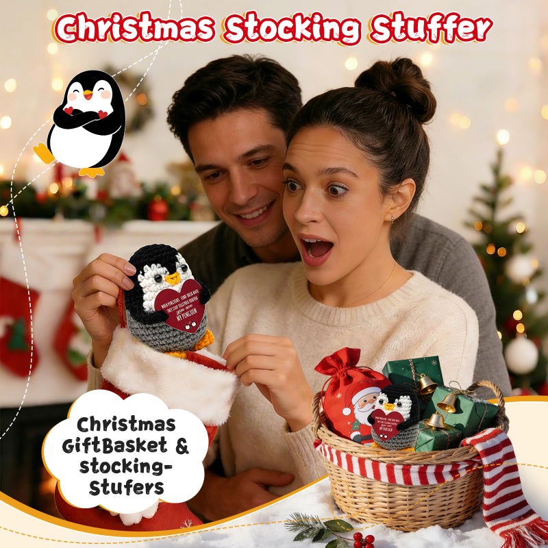 Wiz BBQT Valentines Day Gifts for Him Her Husband Wife,Emotional Support Crochet Penguin Plush,Positive Crochet Animals Penguin Stuffed Animal,Anniversary Birthday I Love You Gifts for Boyfriend Girlfriend Men - Image 5