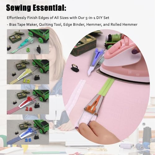 Fapiwen 5 Sizes Bias Tape Maker Set - 1/4", 3/8", 1/2", 3/4", 1", Fabric Bias Tape Maker Tool for DIY Sewing and Quilting, Quickly Customize Solidly Bias Binding Quilting Tools (5pcs) - Image 5