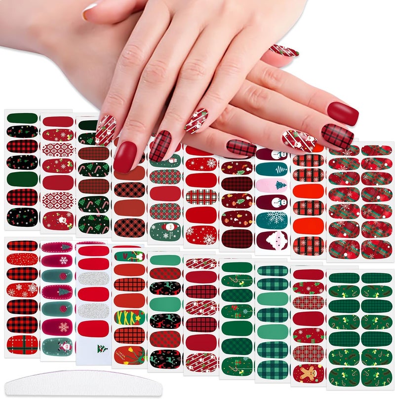WOKOTO 20 Sheets Christmas Nail Polish Strips Full Nail Wraps for Women Girls Nail Art Stickers Gel Polish Strips Nail Design Stickers Full Nail Stickers for Nails Christmas Holiday Gel Nail Strips