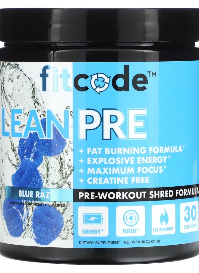 fitcode LeanPre PreWorkout Shred Formula Blue Raspberry 8.46 oz (240 g) 