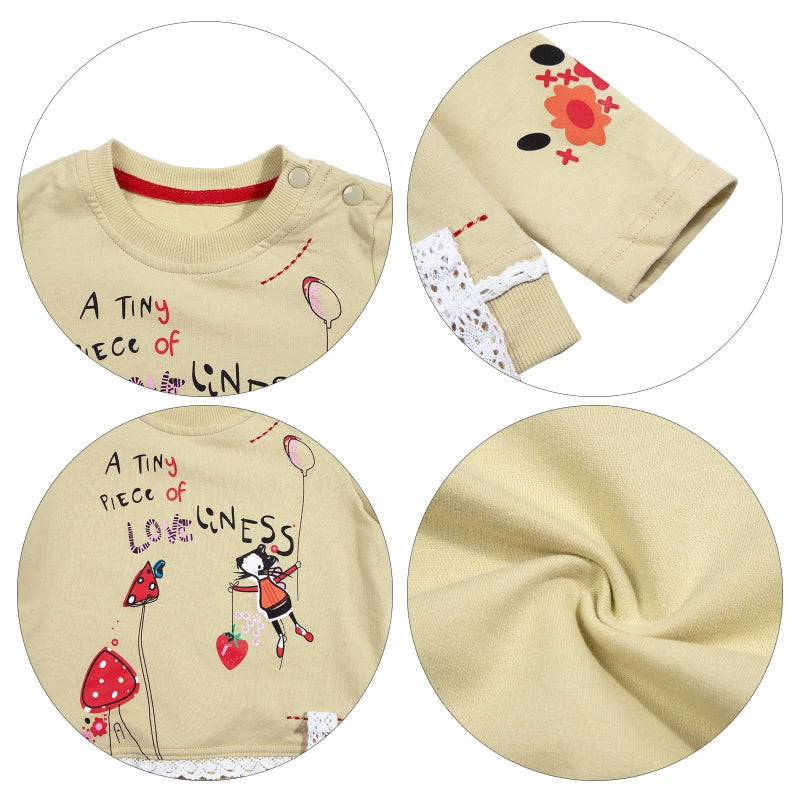 MAXIMGR Little Girl's Long Sleeve Cartoon Pullover Shirt and Jeans Pants Outfit Set, Apricot, 5T - Image 5