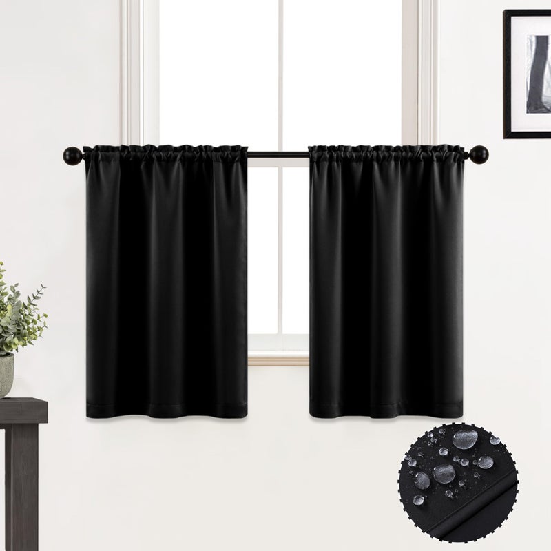 XTMYI 24 Inch Kitchen Small Window Curtains Over Sink Waterproof Blackout RV Blinds for Camper Windows Trailer Inside AccessoriesBlack
