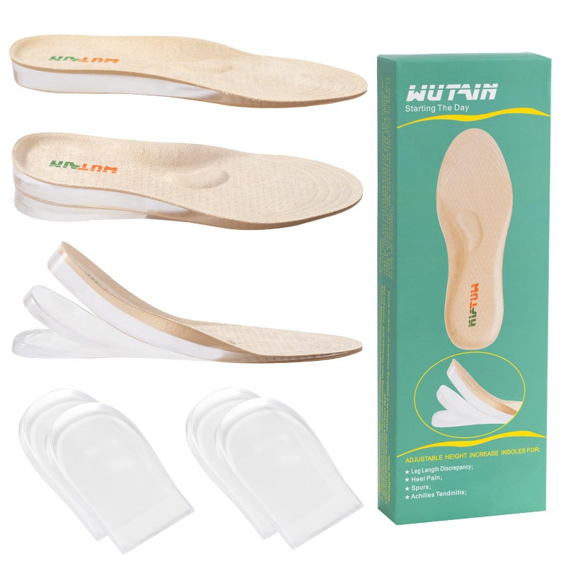 WUTAIN Full Length Gel Height Increase Insoles - Heavy Duty Silicone Shoe Lifts for Leg Length Discrepancy - Trim to Fit Shock Absorption Inserts - Non-Slip Replacement Solesï¼ˆ1 Pair Smallï¼‰ - Image 1