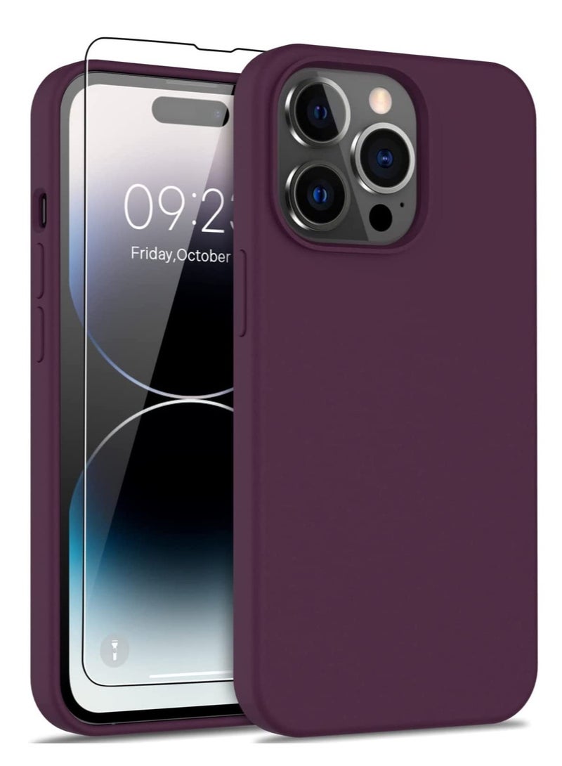 ELTRAZONE iPhone 14 Pro Case with Screen Protector,Soft Flexible Silicone Gel Rubber Bumper Cover for Women Girls,Slim Fit Shockproof Protective Phone Case for iPhone 14 Pro 6.1" Plums Color - Image 1