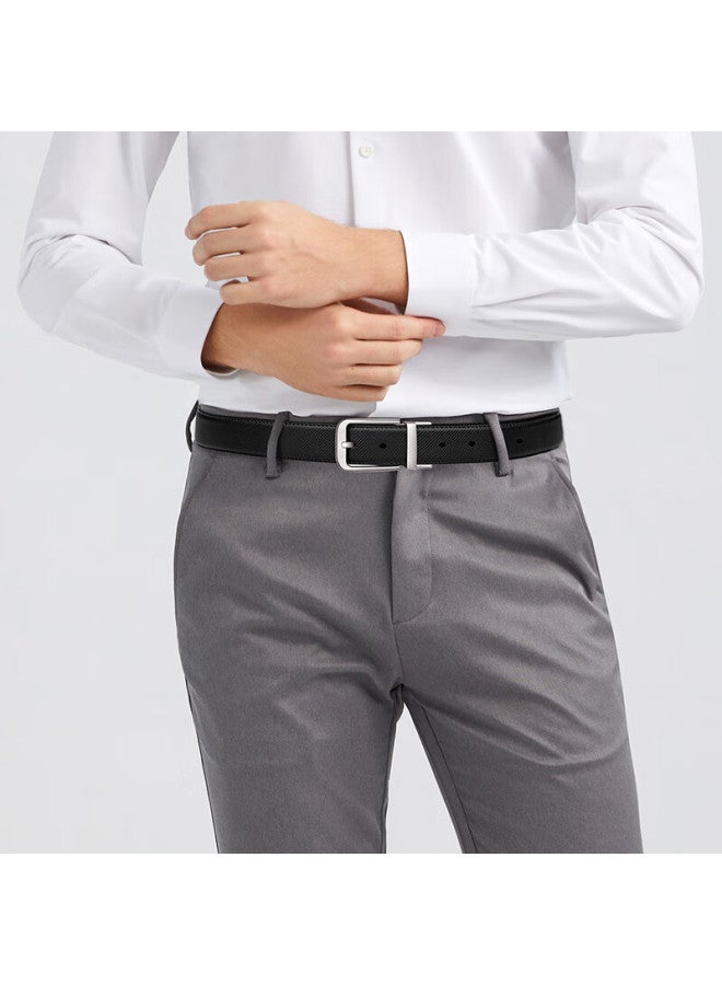 Biyoumei Men's Belt With Pin Buckle, Genuine Leather Waistband, Fashionable Business Practical Elastic Trouser Belt, Black 120cm