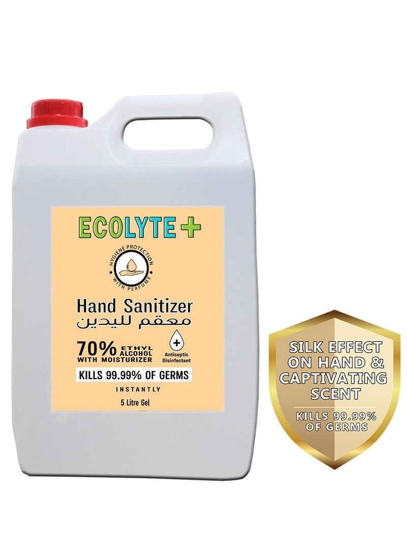 ECOLYTE+ - Ecolyte+ 24 Hour Protection Hand Sanitizer Gel - 99.99% Effective Against Germs -70% Alcohol, Moisturizer, Skin Friendly and Safe for Kids, Instant Germ-Free Protection, (5 Litre) - Image 1