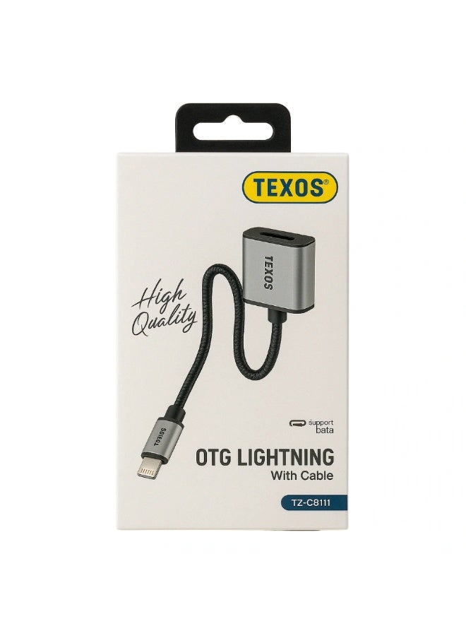 Texos OTG Lightning With Cable USB-A Female USB OTG Cable Adapter- Gray