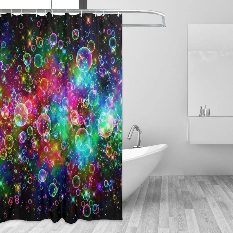 FUNNY KIDS' HOME FUNNY KIDS' HOME Colorful Bubbles Beautiful Rainbow Abstract- Personalize Custom Bathroom Shower Curtain Waterproof Polyester Fabric 66(w) x72(h) Rings Included - Image 2