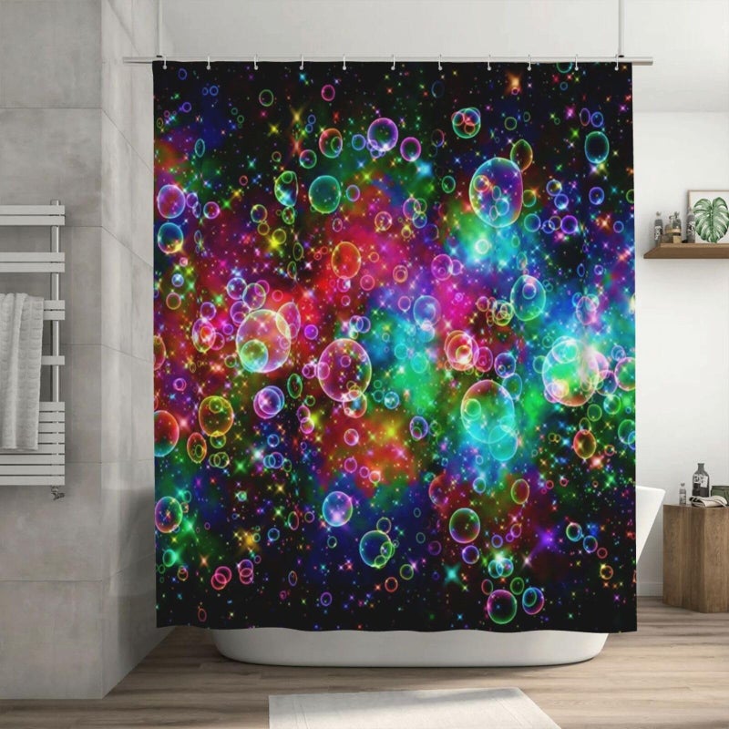 FUNNY KIDS' HOME FUNNY KIDS' HOME Colorful Bubbles Beautiful Rainbow Abstract- Personalize Custom Bathroom Shower Curtain Waterproof Polyester Fabric 66(w) x72(h) Rings Included - Image 1