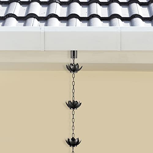 Oak Leaf Rain Chain with Adapter, 8.5ft Adjustable Lotus Rain Catcher Chain for Gutters Outside Downspout, for Divert Water and Home Display, Black Powder Coated - Image 5