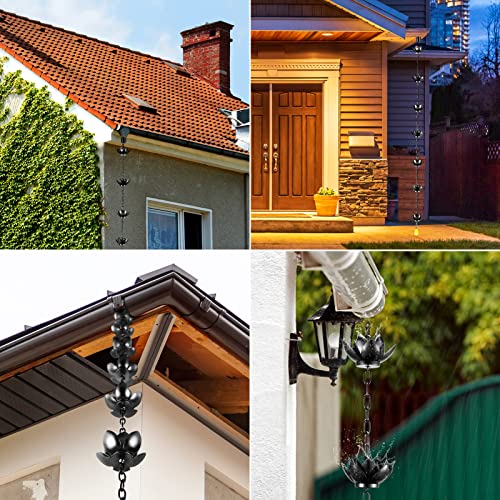 Oak Leaf Rain Chain with Adapter, 8.5ft Adjustable Lotus Rain Catcher Chain for Gutters Outside Downspout, for Divert Water and Home Display, Black Powder Coated - Image 2