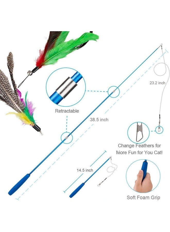 Mumoobear Mumoo Bear 11 Pcs Cat Feather Toys, Interactive Kitten Toys for indoor Cat Kitten,1 Retractable Cat Teaser Wand with 10 Feather Refills - Image 2