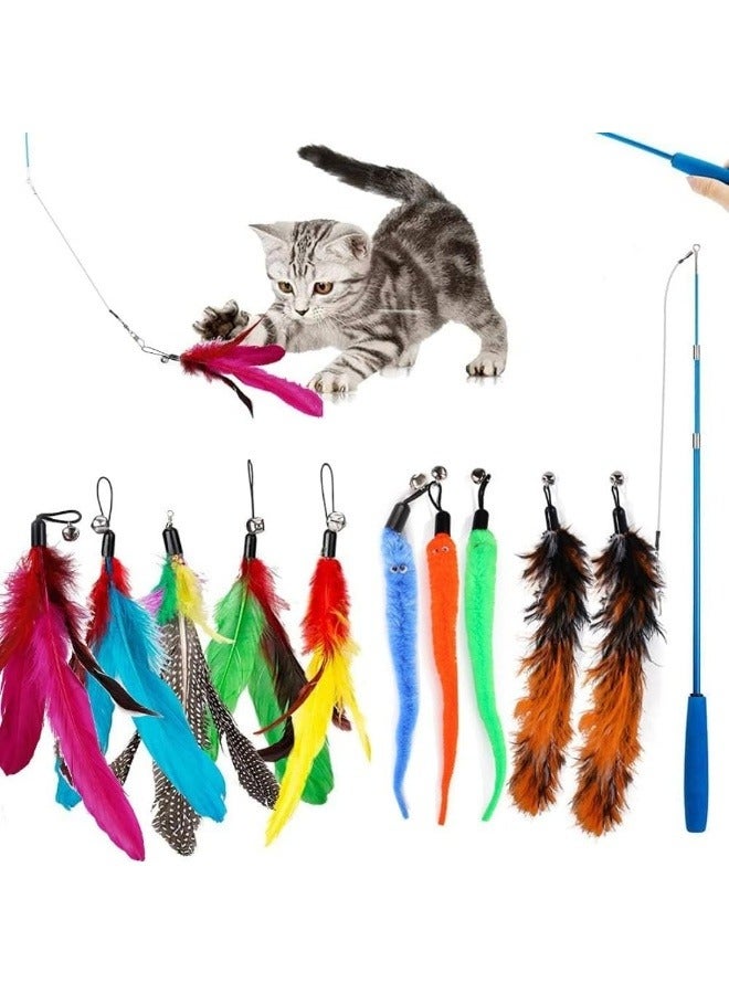 Mumoobear Mumoo Bear 11 Pcs Cat Feather Toys, Interactive Kitten Toys for indoor Cat Kitten,1 Retractable Cat Teaser Wand with 10 Feather Refills - Image 1