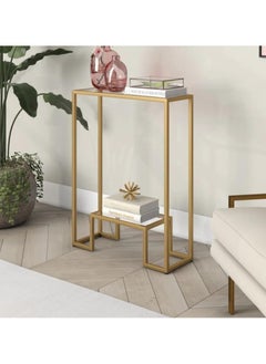 LINGWEI Modern 2 Tier Console Table with Tempered Glass Top Small Entryway Table Side Table Sofa Side Table and Entry Table For Living Room and Hallway Decor  - Image 2