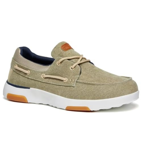 OrthoComfoot Men's Orthopedic Slip On Loafers Walking Shoes: Supportive Driving Loafers for Arch Support Cushion EVA+Rubber Sole, Orthotic Boat Casual Shoes for Hanging Out Khaki Size 10.5 - Image 1