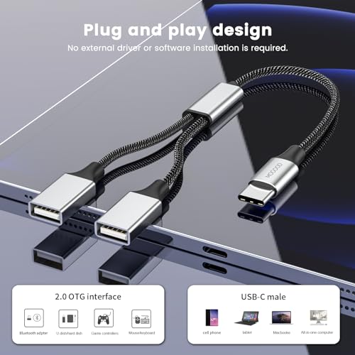 MOGOOD USB C to USB Splitter USB-C OTG Y Cable Thunderbolt Splitter Type C to Dual USB 2.0 OTG Adapter Multiple Hub for iPhone 17,MacBook Pro,iMac,iPad Air,Surface GO,S24,Laptop - Image 4