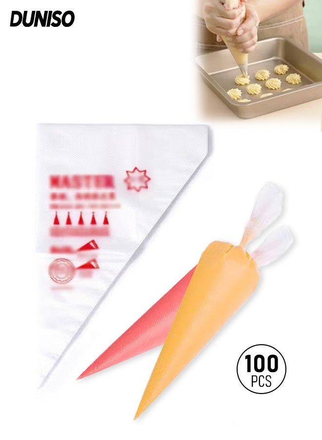DUNISO 100 قطعة أكياس أنابيب سميكة قابلة للاستخدام مرة واحدة مضادة للانفجار، كيس كريمة الكعك، كيس أنابيب البسكويت الحلو، أداة الخبز المنزلية، أدوات تزيين الكعك 32.5 سم * 20 سم - Image 1